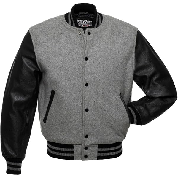 GREY Varsity Jacket for Men's 100% Wool & 100% Genuion Leather